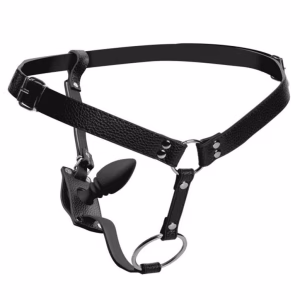 Male Harness with Silicone Anal Plug - Black