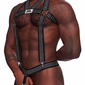 Elastic Studded Harness - Black - OS