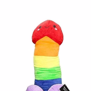 Regenboog kleur zachte piemelknuffel.