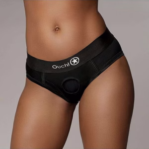 Vibrerend Strap-on Hoog uitgesneden Brief - Zwart - M/L