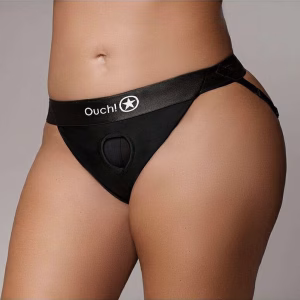 Vibrerend Strap-on Panty Harnas, Open rug - Zwart - XL/XXL