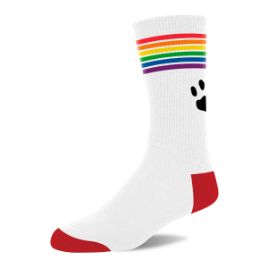Prowler, witte pridesokken met regenboogkleur